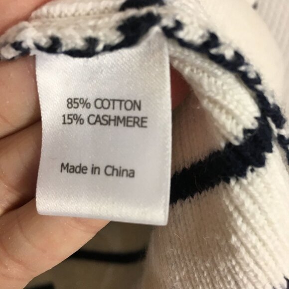 La Ligne XL Sweater Striped Merino Wool Ivory Black Nautical Cotton Cashmere - Picture 5 of 5